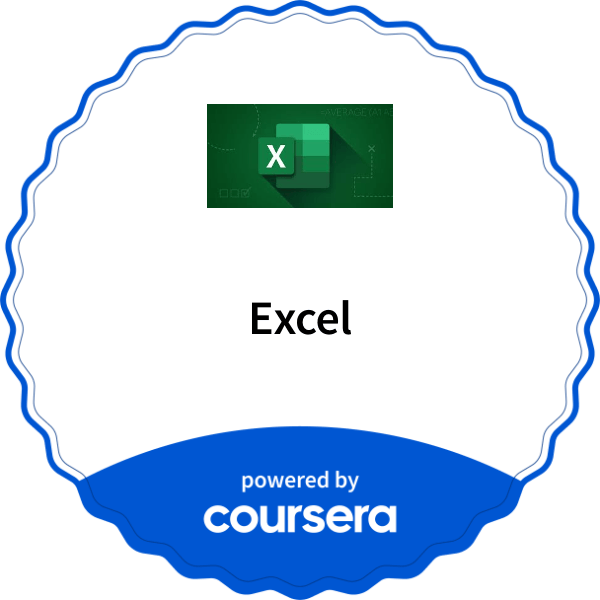 Excel completion badge issued by COURSERA