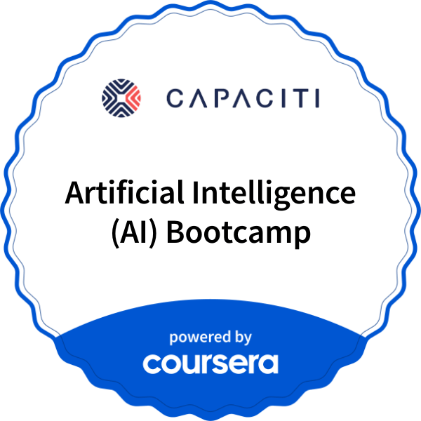 Artificial Intelligence (AI) Bootcamp completion badge issued by COURSERA