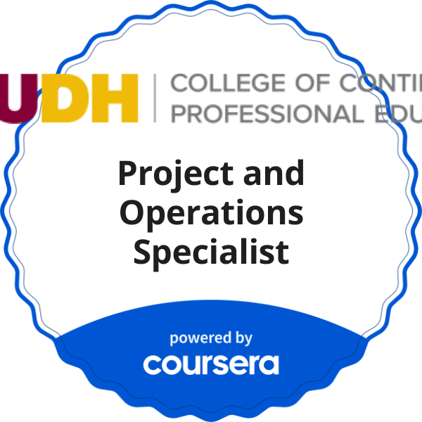 Project and Operations Specialist completion badge issued by COURSERA