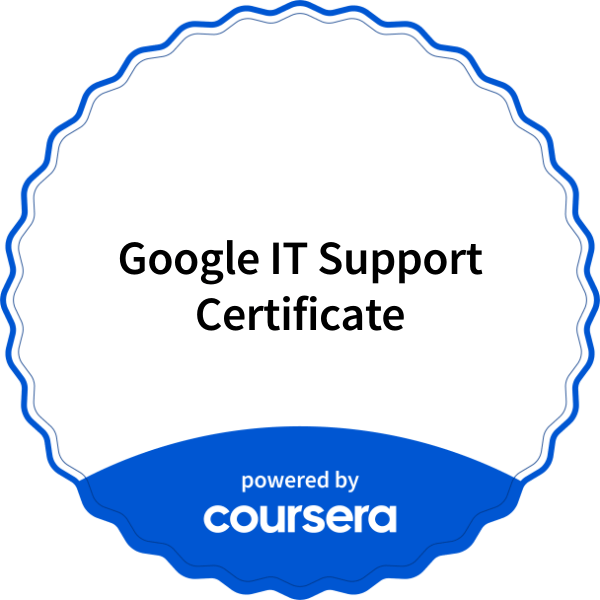 Google IT Support Certificate completion badge issued by COURSERA