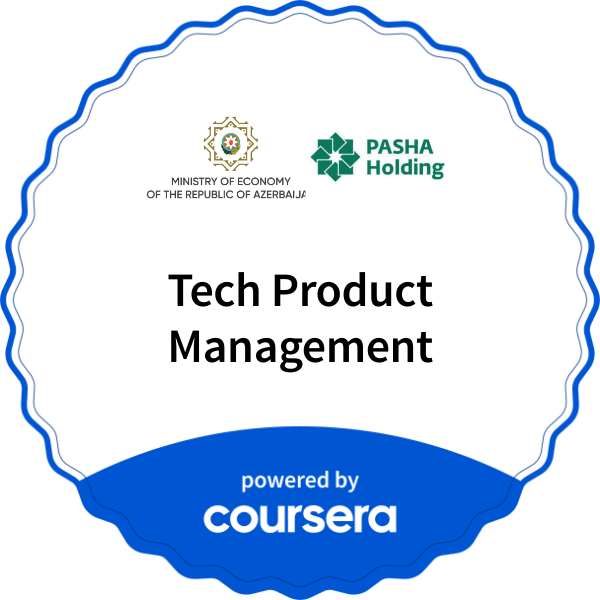 Tech Product Management completion badge issued by COURSERA