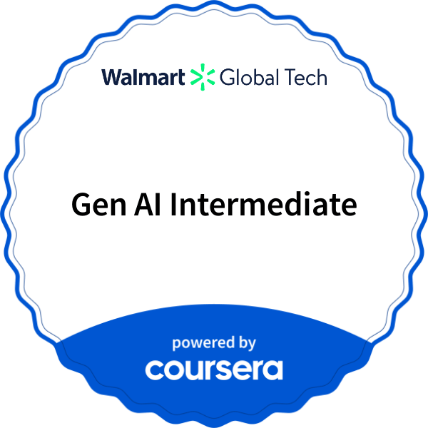 Gen AI Intermediate completion badge issued by COURSERA