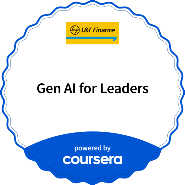 Gen AI for Leaders completion badge issued by COURSERA