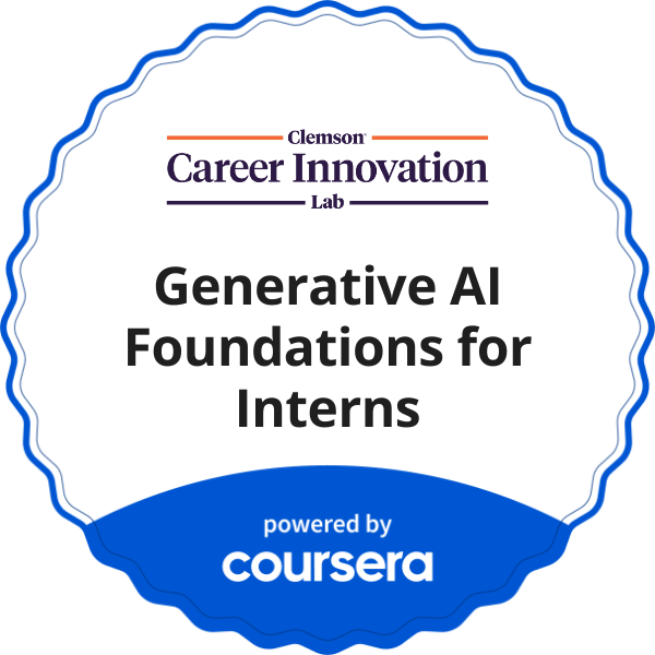 Generative AI Foundations for Interns completion badge issued by COURSERA