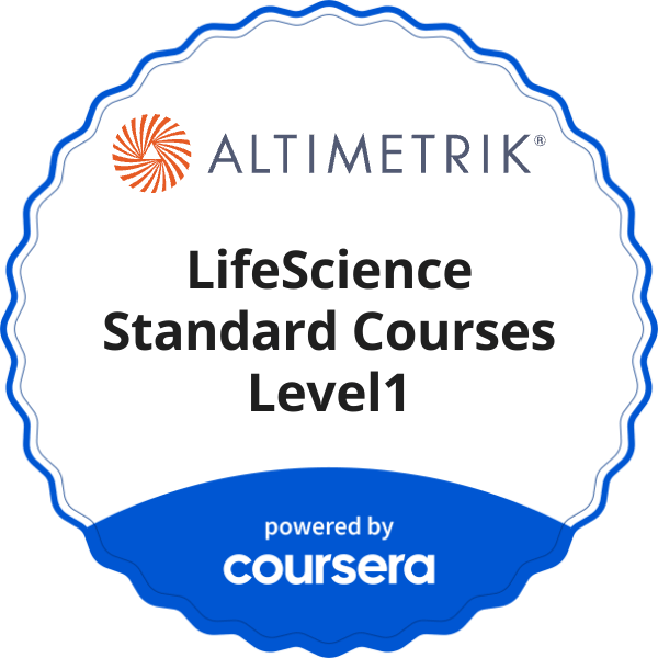 LifeScience Standard Courses Level1 completion badge issued by COURSERA