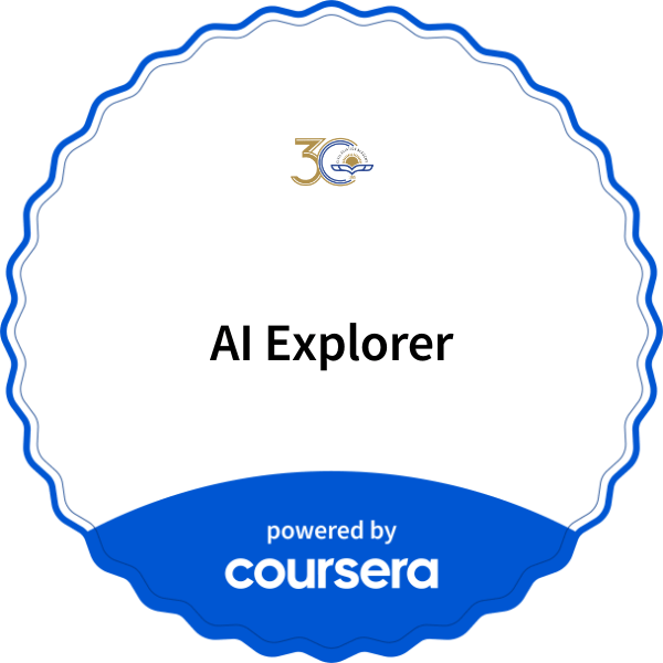 AI Explorer completion badge issued by COURSERA