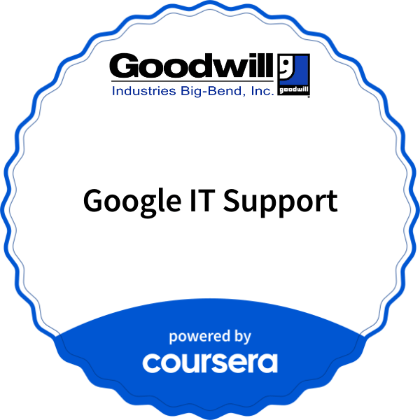 Google IT Support completion badge issued by COURSERA