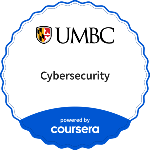Cybersecurity completion badge issued by COURSERA