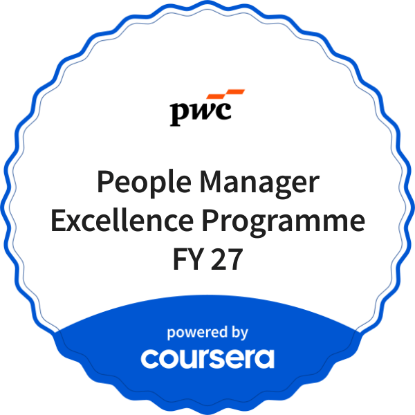 People Manager Excellence Programme FY 27 completion badge issued by COURSERA
