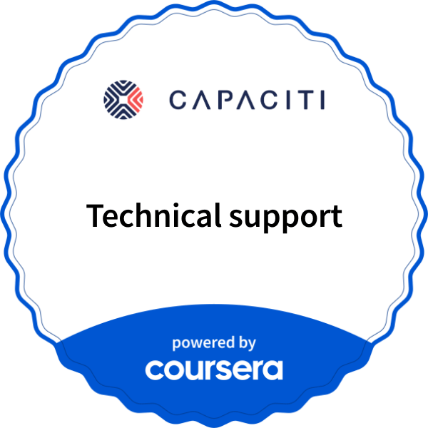 Technical support completion badge issued by COURSERA
