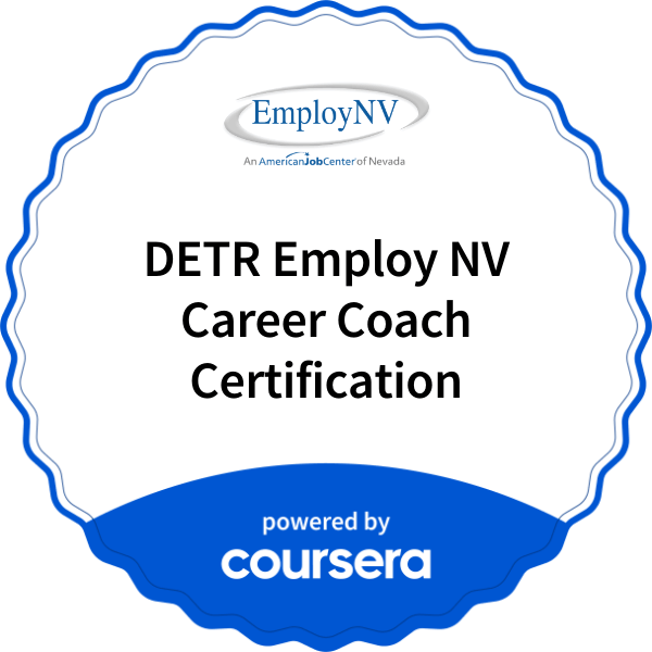 DETR Employ NV Career Coach Certification completion badge issued by COURSERA