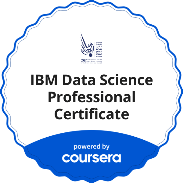 IBM Data Science Professional Certificate completion badge issued by COURSERA