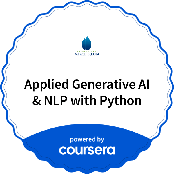 Applied Generative AI & NLP with Python completion badge issued by COURSERA