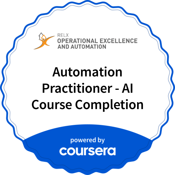 Automation Practitioner - AI Course Completion completion badge issued by COURSERA