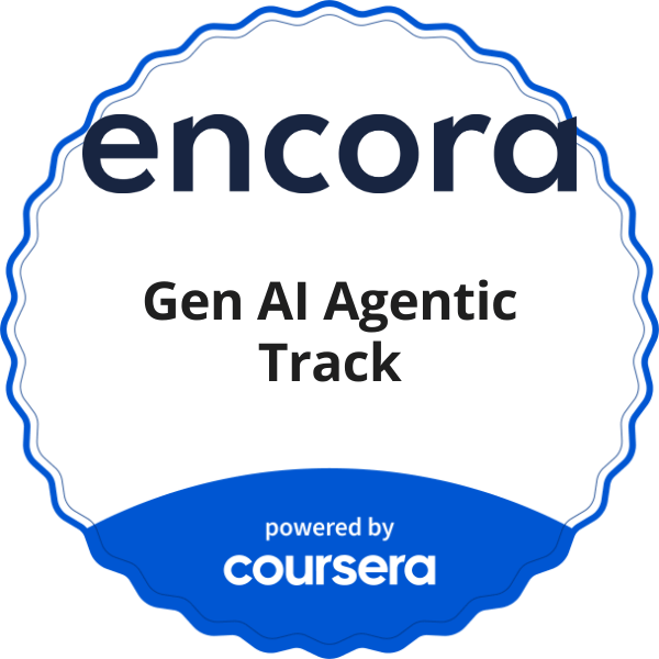 Gen AI Agentic Track completion badge issued by COURSERA