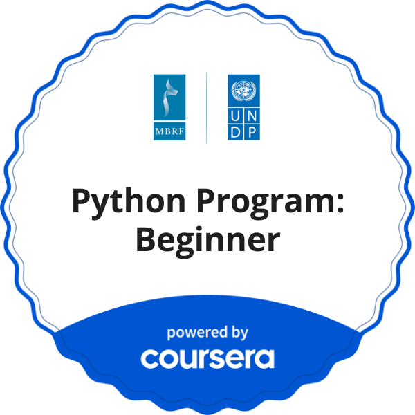 Python Program: Beginner completion badge issued by COURSERA