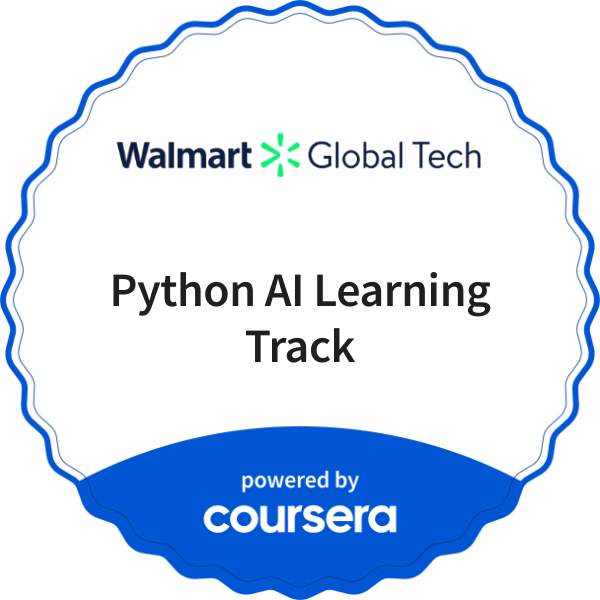 Python AI Learning Track completion badge issued by COURSERA
