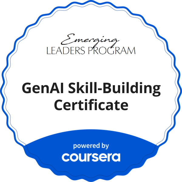 GenAI Skill-Building Certificate completion badge issued by COURSERA