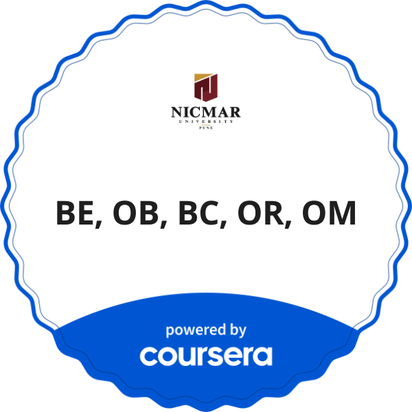BE, OB, BC, OR, OM completion badge issued by COURSERA