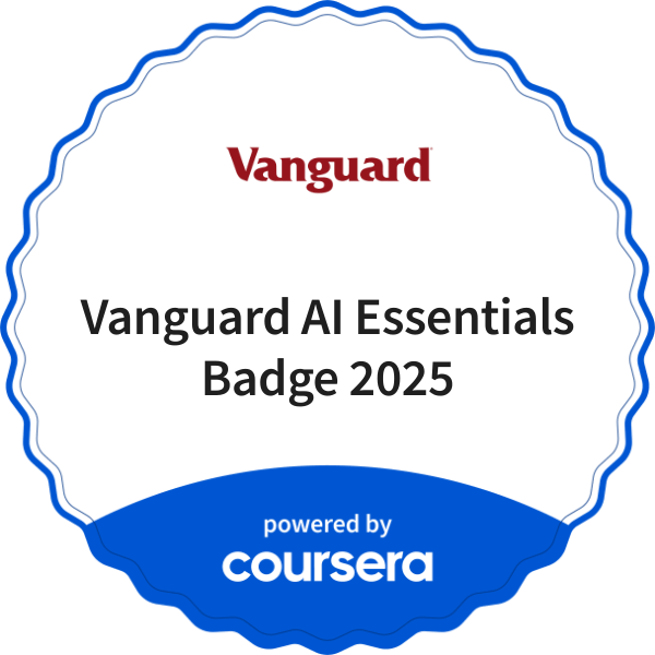 Vanguard AI Essentials Badge 2025 completion badge issued by COURSERA