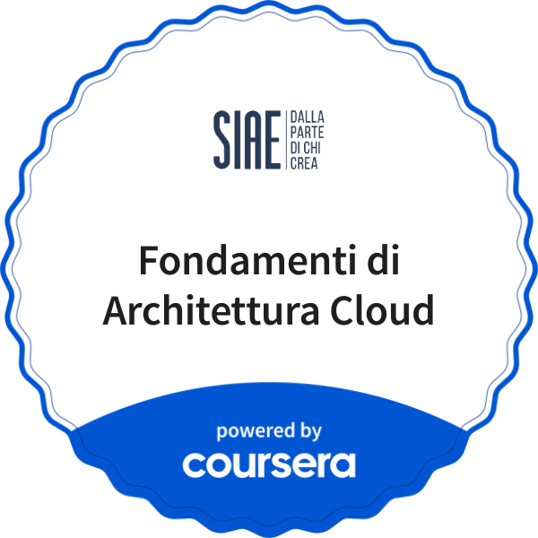 Fondamenti di Architettura Cloud completion badge issued by COURSERA