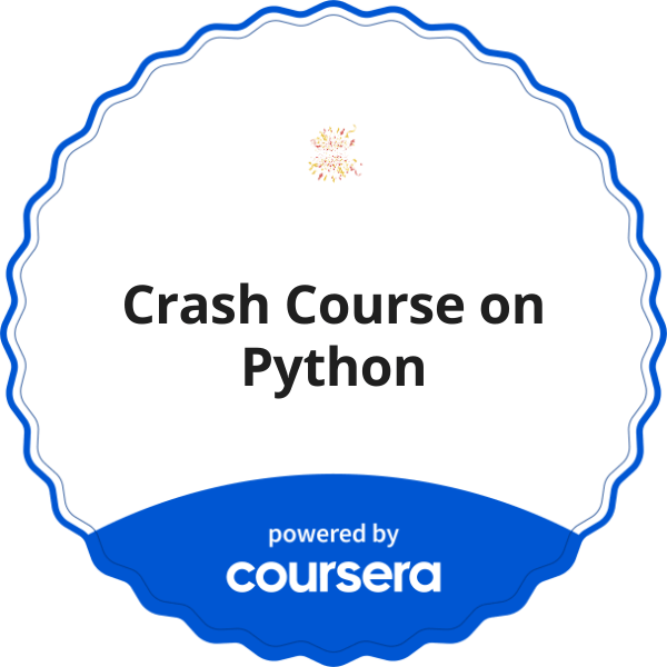 Crash Course on Python completion badge issued by COURSERA