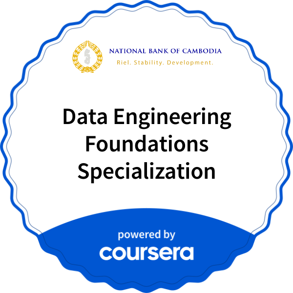 Data Engineering Foundations Specialization completion badge issued by COURSERA
