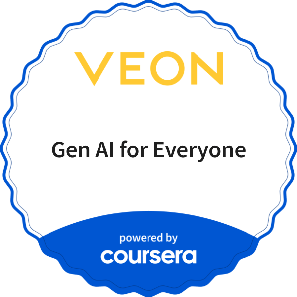 Gen AI for Everyone completion badge issued by COURSERA