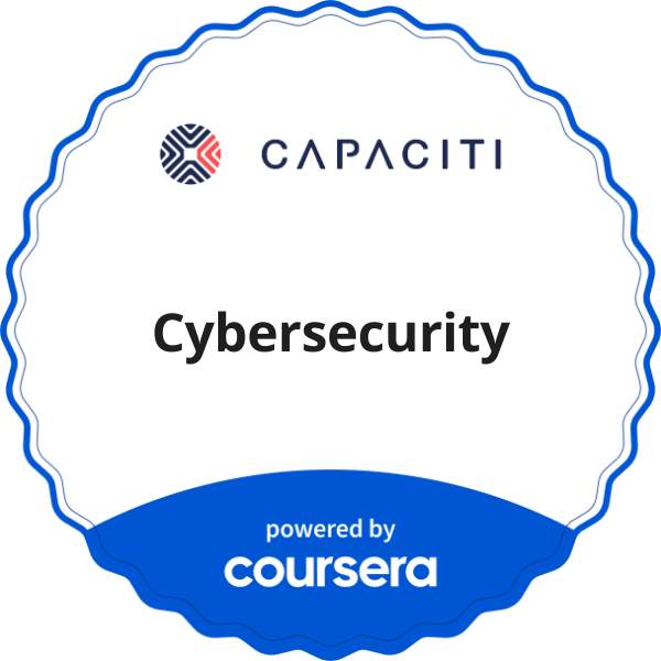 Cybersecurity completion badge issued by COURSERA