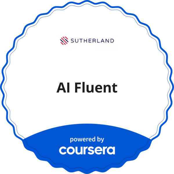 AI Fluent completion badge issued by COURSERA
