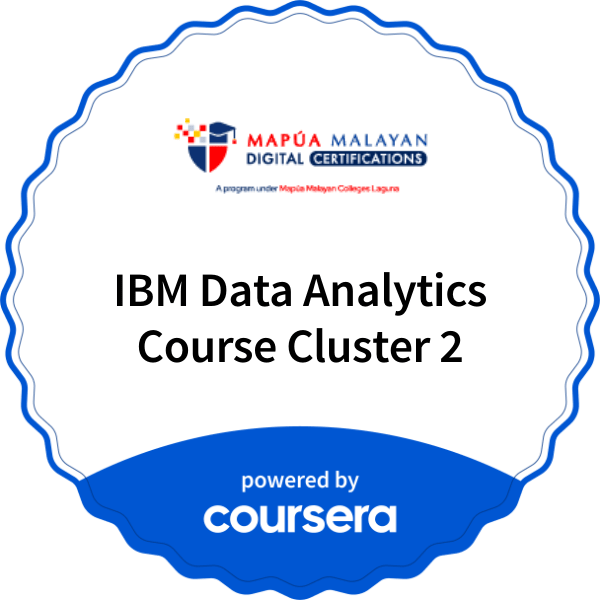 IBM Data Analytics Course Cluster 2 completion badge issued by COURSERA