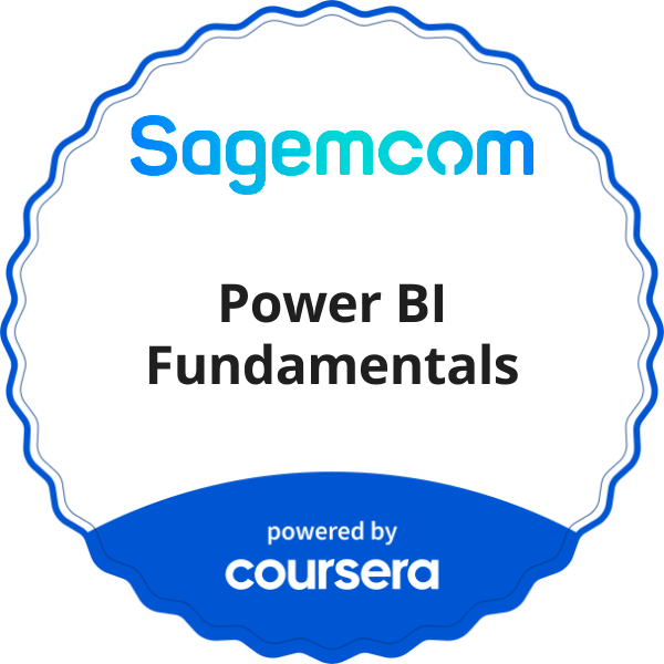 Power BI Fundamentals completion badge issued by COURSERA