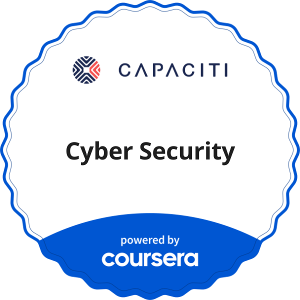 Cyber Security completion badge issued by COURSERA