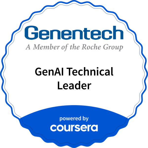 GenAI Technical Leader completion badge issued by COURSERA