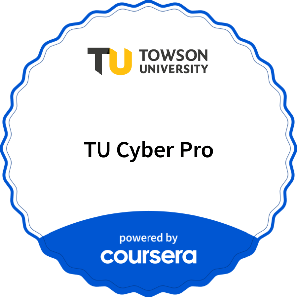 TU Cyber Pro completion badge issued by COURSERA