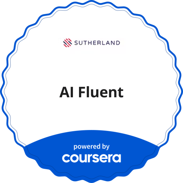 AI Fluent completion badge issued by COURSERA