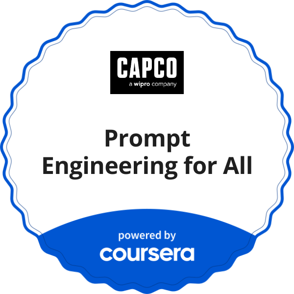 Prompt Engineering for All completion badge issued by COURSERA