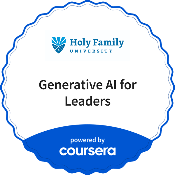 Generative AI for Leaders completion badge issued by COURSERA