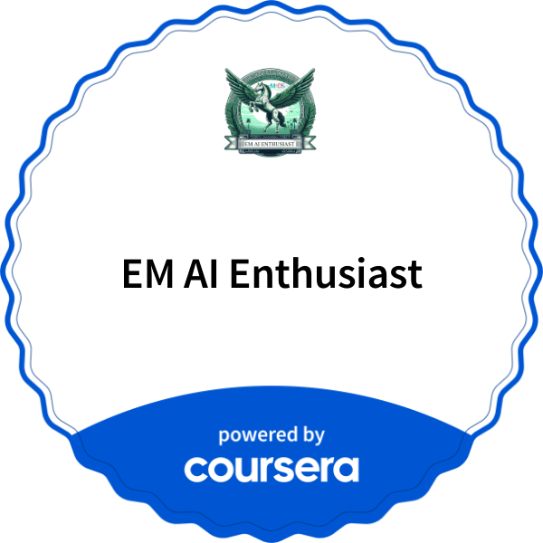 EM AI Enthusiast completion badge issued by COURSERA