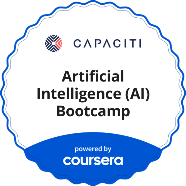 Artificial Intelligence (AI) Bootcamp completion badge issued by COURSERA