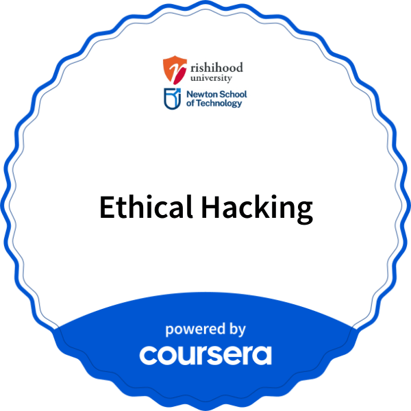 Ethical Hacking completion badge issued by COURSERA
