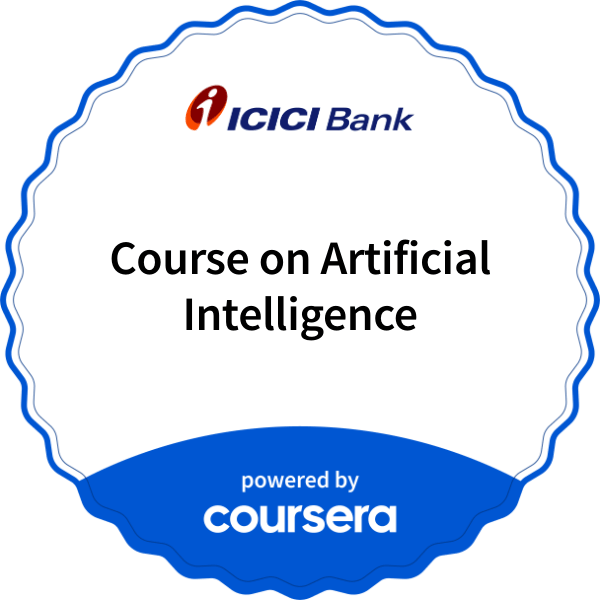 Course on Artificial Intelligence completion badge issued by COURSERA