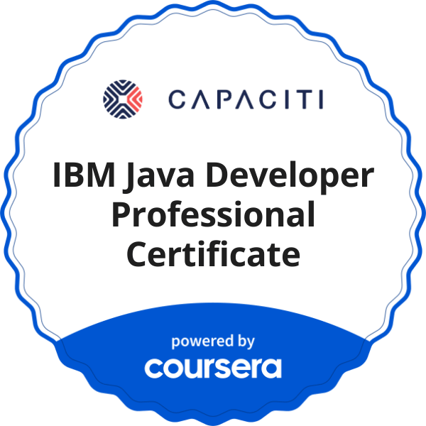 IBM Java Developer Professional Certificate completion badge issued by COURSERA