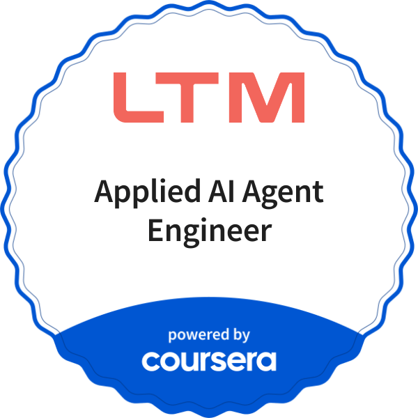 Applied AI Agent Engineer completion badge issued by COURSERA