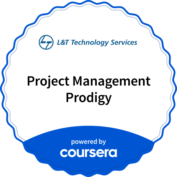 Project Management Prodigy completion badge issued by COURSERA