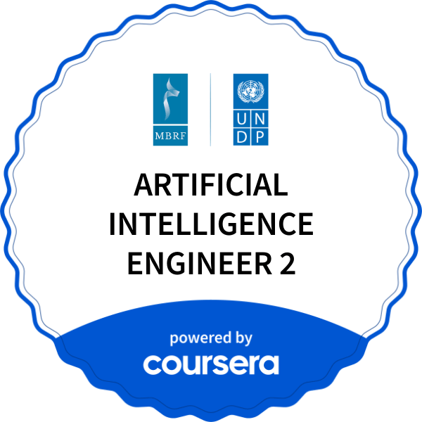 ARTIFICIAL INTELLIGENCE ENGINEER 2 completion badge issued by COURSERA