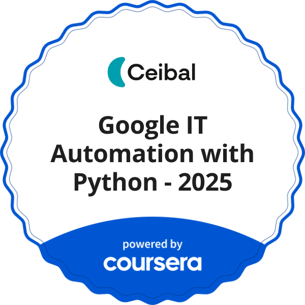 Google IT Automation with Python  - 2025 completion badge issued by COURSERA