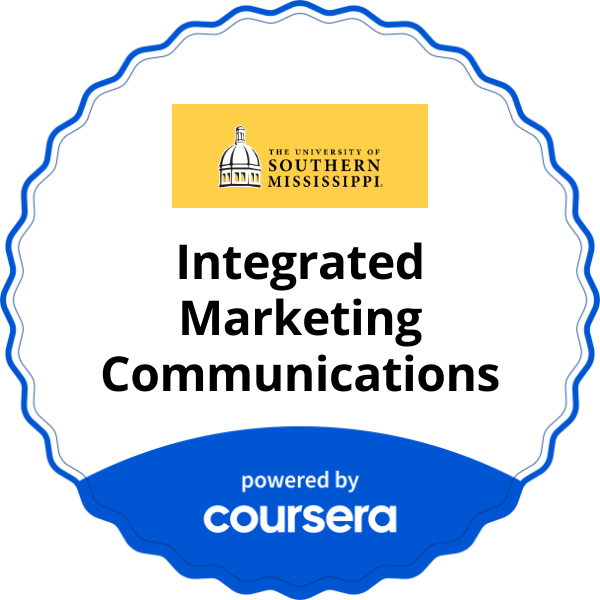 Integrated Marketing Communications completion badge issued by COURSERA