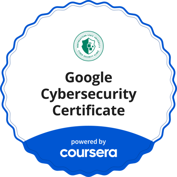 Google Cybersecurity Certificate completion badge issued by COURSERA
