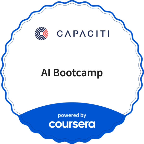 AI Bootcamp completion badge issued by COURSERA